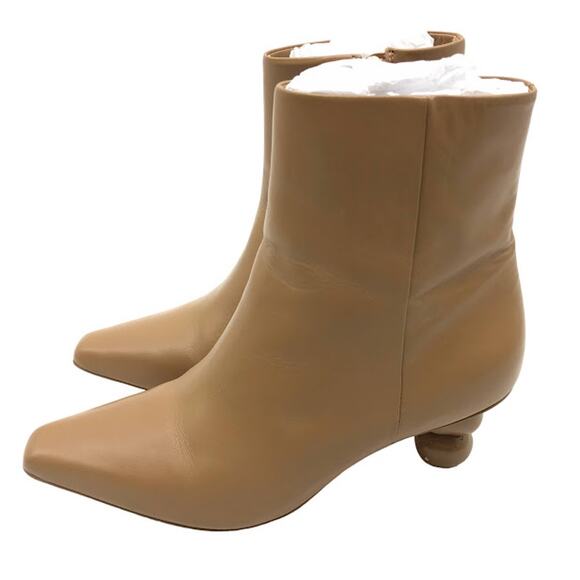 Cult Gaia Daylee Boot 6.5 Stacked Pebble Heel Leather Zipper Ankle Bootie Camel - Picture 2 of 11